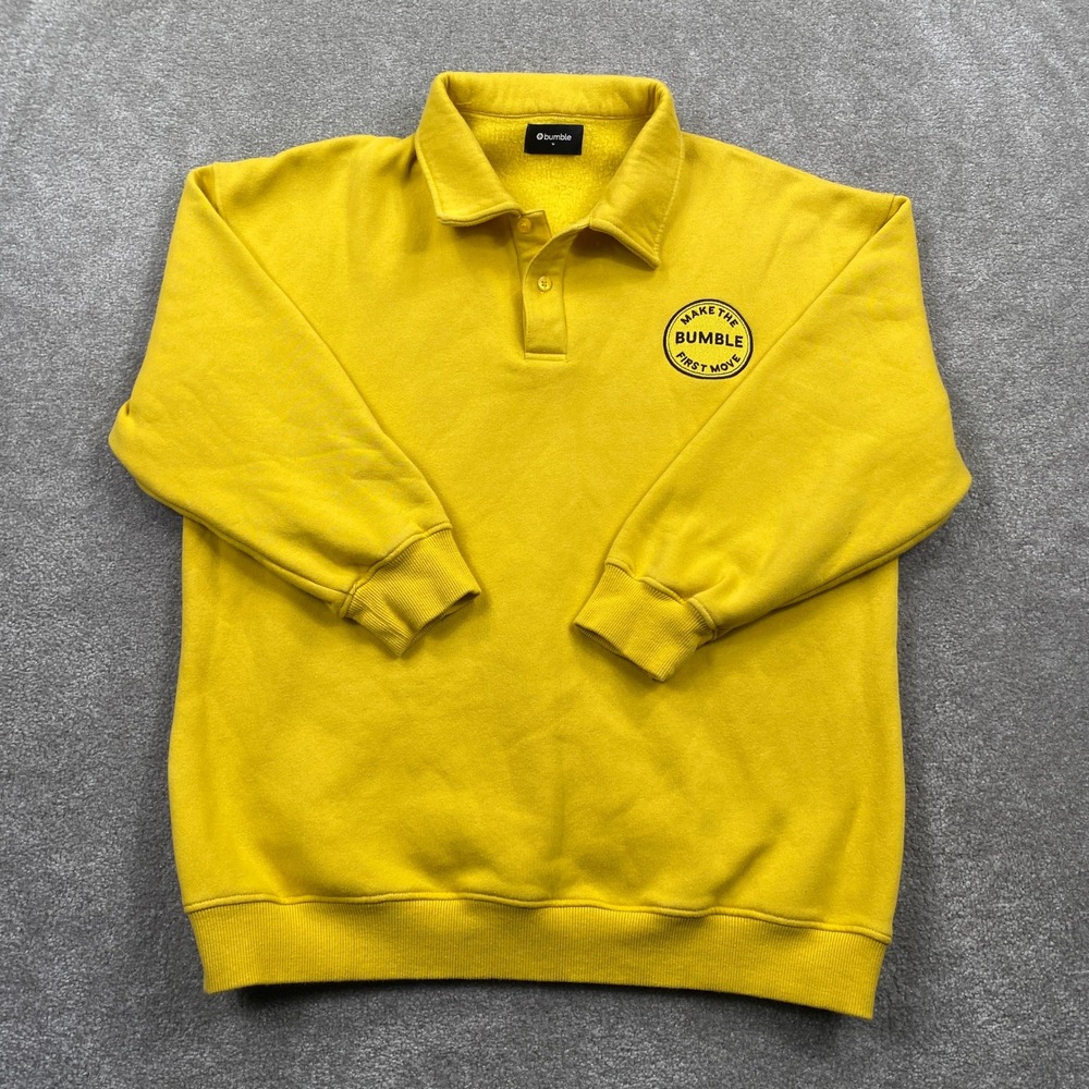 Bumble Make The First Move Yellow Polo Sweatshirt Mens Medium Fleece Pullover